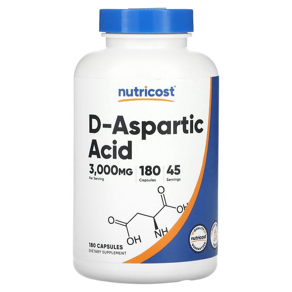 Nutricost, D-天門冬氨酸,3000 毫克,180 粒膠囊(每粒膠囊 750 毫克)