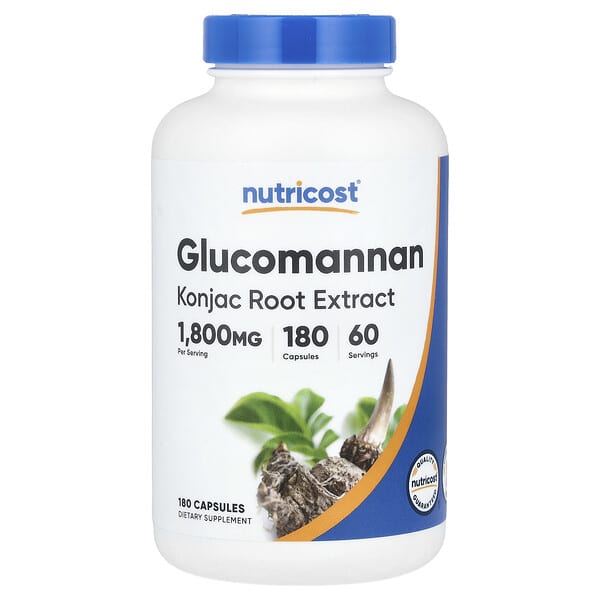 Nutricost, 葡甘露聚糖,魔芋根提取物,1,800 毫克,180 粒膠囊(每粒膠囊 600 毫克)