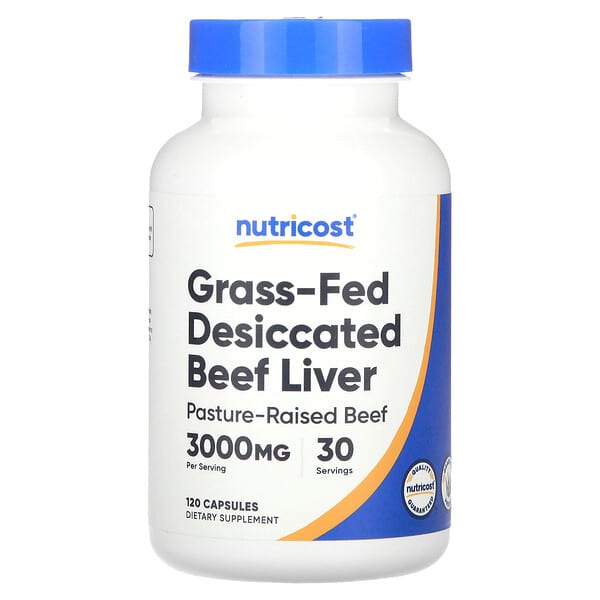 Nutricost, 草飼脫水牛肝，3000 毫克，120 粒膠囊（每粒膠囊 750 毫克）
