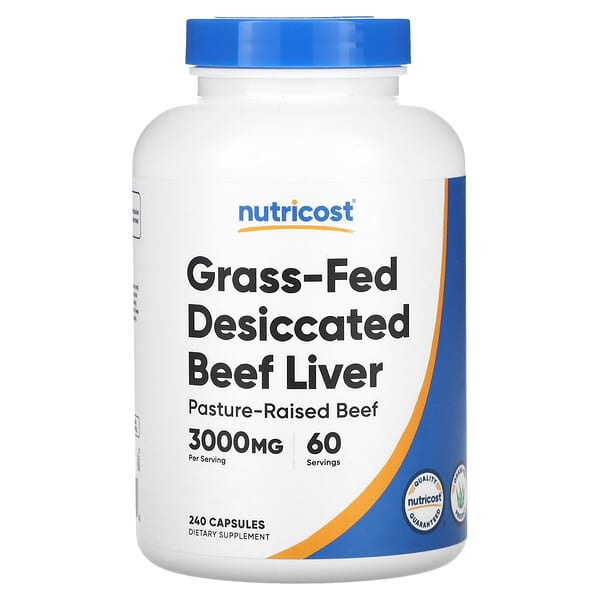 Nutricost, 草飼脫水牛肝，3,000 毫克，240 粒膠囊（每粒膠囊 750 毫克）