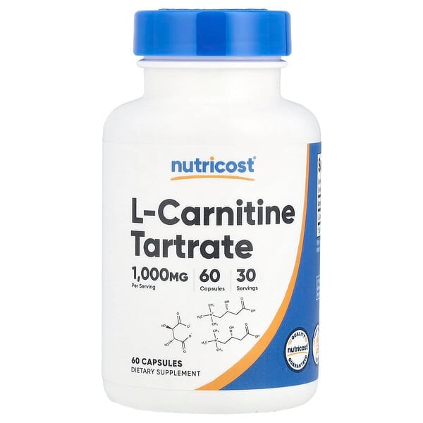 Nutricost, L-肉鹼酒石酸鹽,1000 毫克,60 粒膠囊(每粒膠囊 500 毫克)