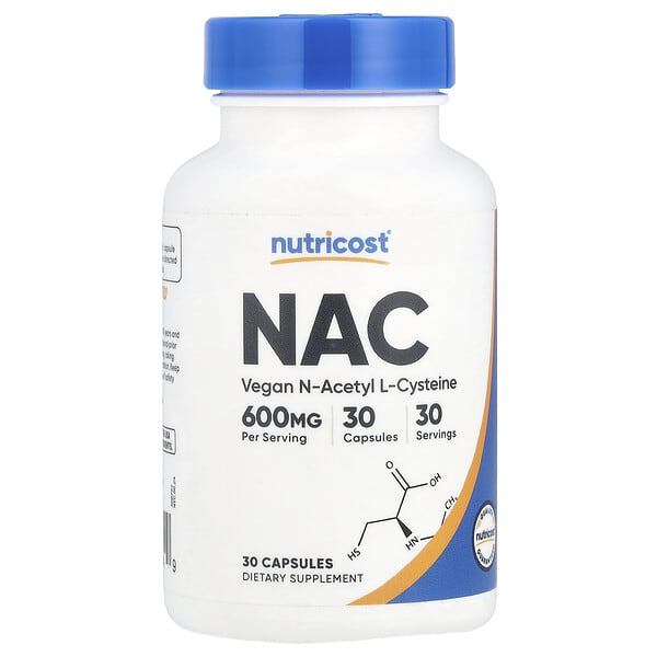 Nutricost, N-乙醯半胱氨酸（NAC），600 毫克，30 粒膠囊