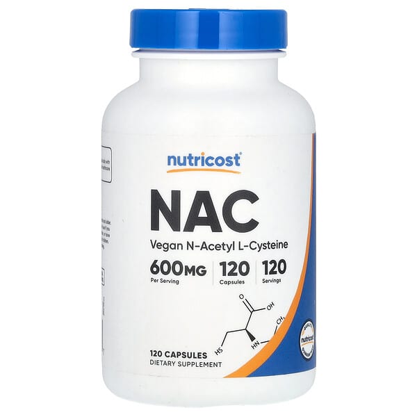 Nutricost, NAC，N-乙醯-L-半胱氨酸，600 毫克，120 粒膠囊