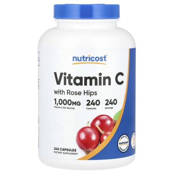 Nutricost, 含玫瑰果的維生素 C，1000 毫克，240 粒膠囊