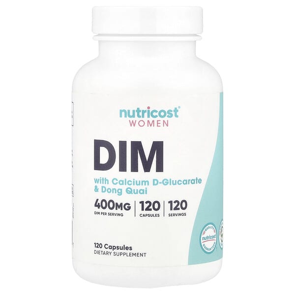 Nutricost, 女性,DIM 和 D-葡萄糖二酸鈣及文無,120 粒膠囊