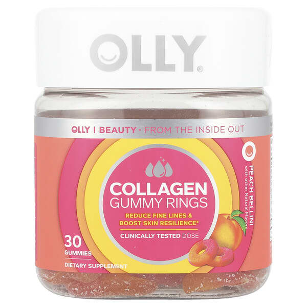 OLLY, 膠原蛋白軟糖環，桃子貝裏尼味，2500 毫克，30 粒軟糖（每粒軟糖 1250 毫克）