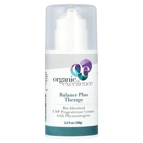 Organic Excellence, Balance Plus Therapy,生物相同的 USP 孕酮乳膏,含植物動情素,3.3 盎司(100 克)