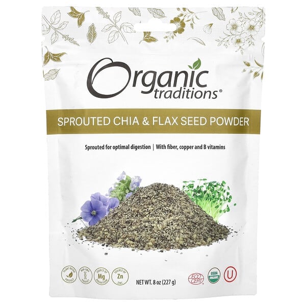 Organic Traditions, 髮芽奇亞和亞麻籽粉，8 盎司（227 克）