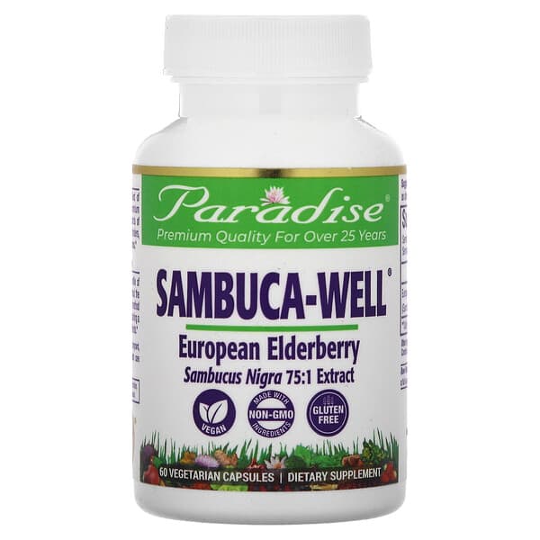Paradise Herbs, Sambuca-Well，歐洲接骨木果，250 毫克，60 粒素食膠囊