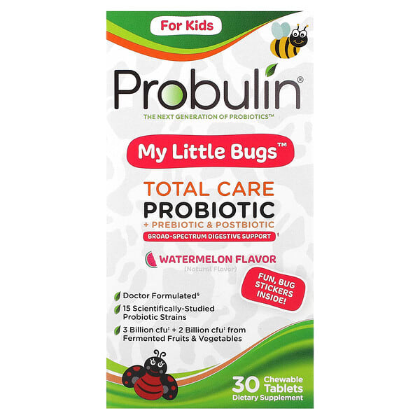 Probulin, 小蟲形狀，兒童全護理益生菌 + 益生元和益生素，西瓜味，30 片咀嚼片