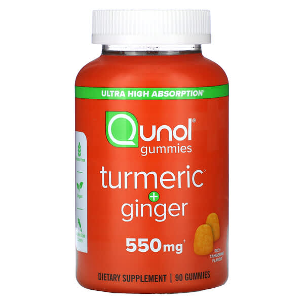 Qunol, 姜黃 + 姜，濃鬱橘子味，550 毫克，90 粒軟糖（每粒軟糖 275 毫克）