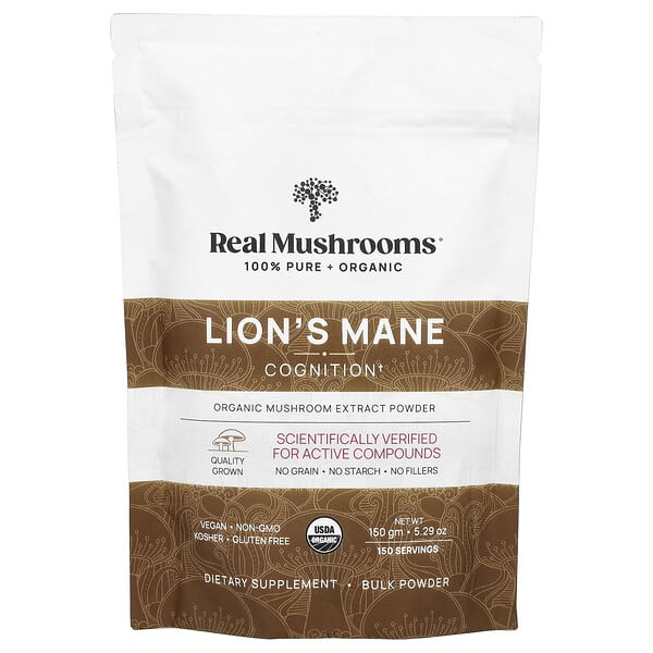 Real Mushrooms, 猴頭菇，有機蘑菇浸膏粉，5.29 盎司（150 克）