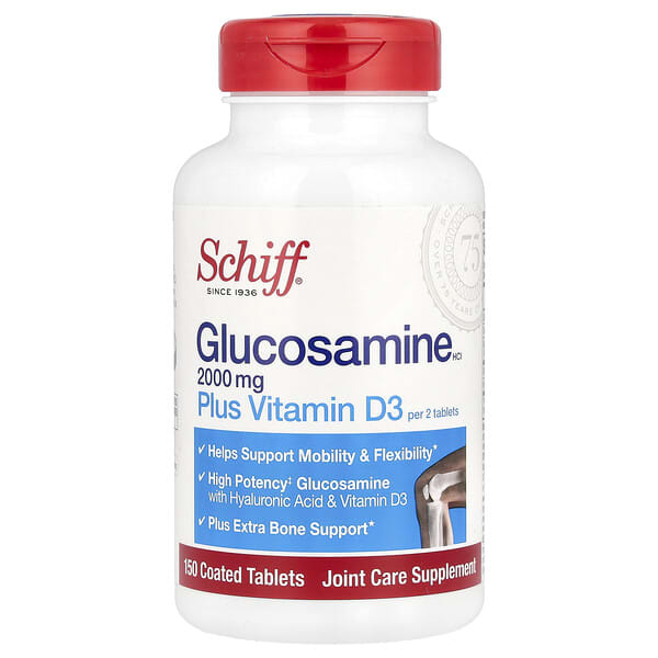 Schiff, 氨基葡萄糖鹽酸鹽 + 維生素 D3，2,000 毫克，150 片包衣片（每片 1,000 毫克）