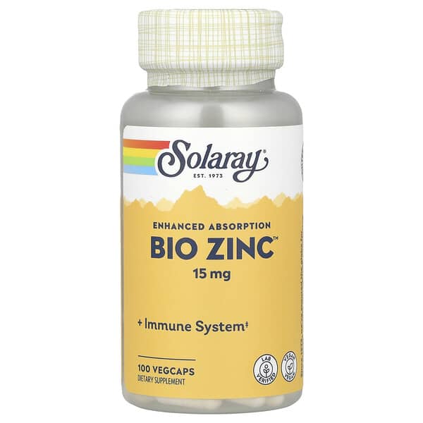 Solaray, Bio Zinc™，15 毫克，100 粒素食膠囊