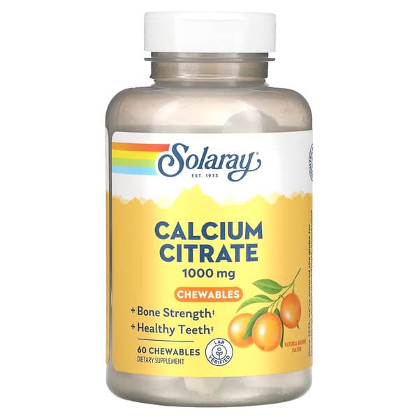 Solaray, 檸檬酸鈣，天然橙味，1,000 毫克，60 片咀嚼片（每片 250 毫克）