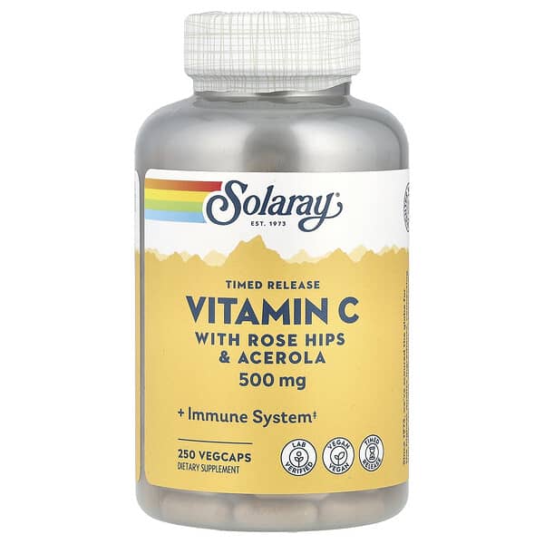 Solaray, 含玫瑰果和針葉櫻桃的緩釋維生素 C，500 毫克，250 粒素食膠囊