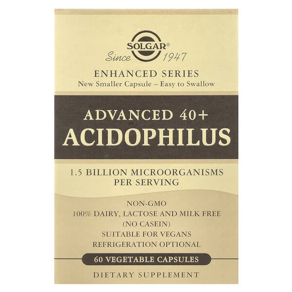 Solgar, Advanced 40+ Acidophilus，60 粒素食膠囊