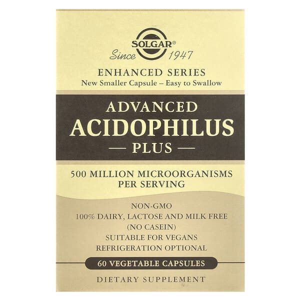 Solgar, Advanced Acidophilus Plus，60 粒素食膠囊