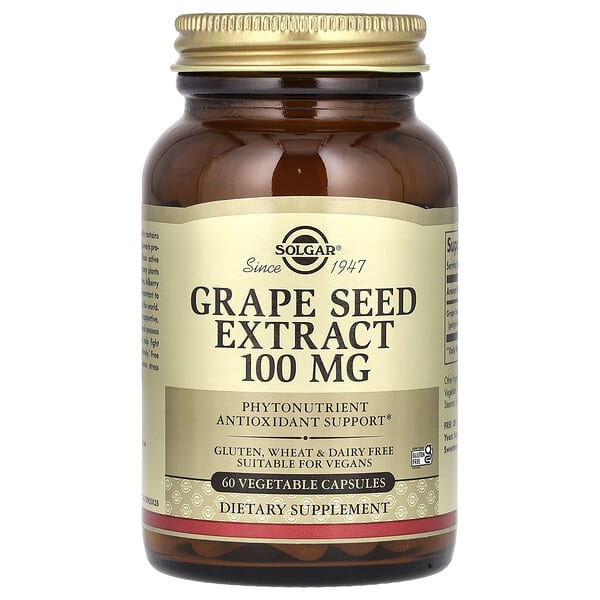 Solgar, 葡萄籽提取物，100 毫克，60 粒素食膠囊