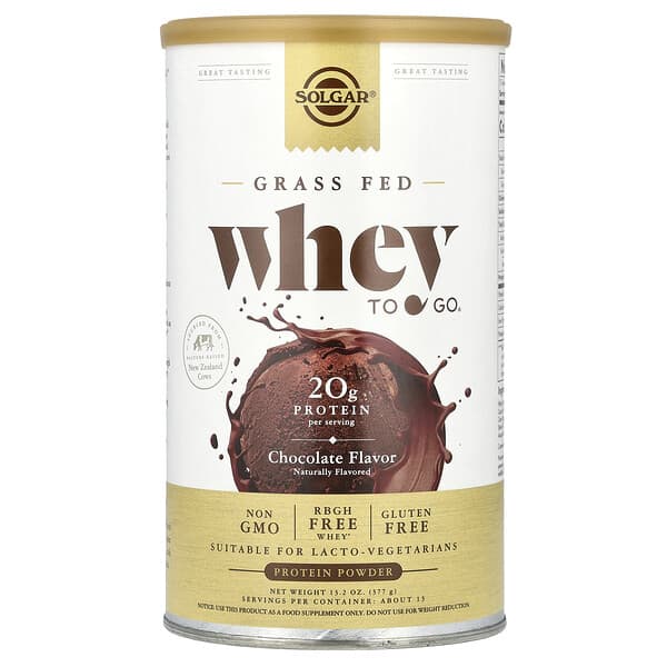 Solgar, 草飼 Whey To Go®，蛋白質粉，巧克力味，13.2 盎司（377 克）