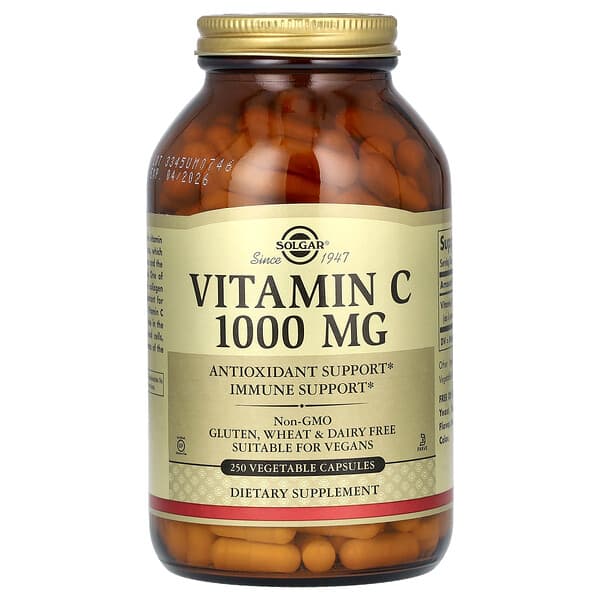 Solgar, 維生素 C，1,000 毫克，250 粒素食膠囊