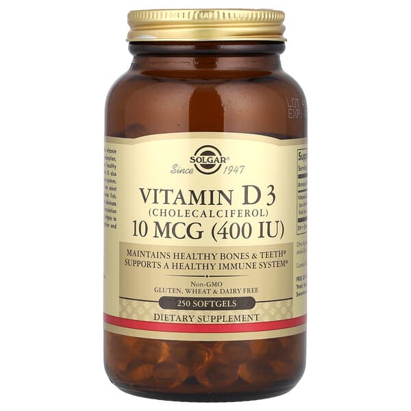 Solgar, 維生素 D3，10 微克（400 國際單位），250 粒軟凝膠