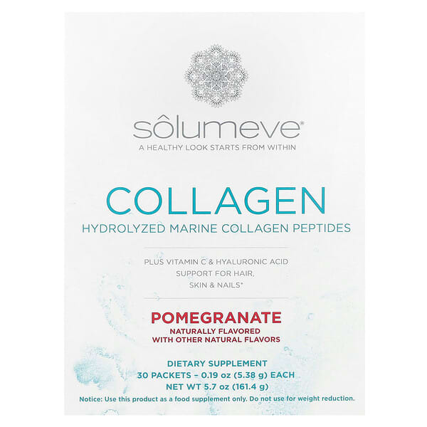 Solumeve, 膠原蛋白多肽加上維生素 C 和透明質酸，石榴，30 包，每包 0.19 盎司（5.38 克）