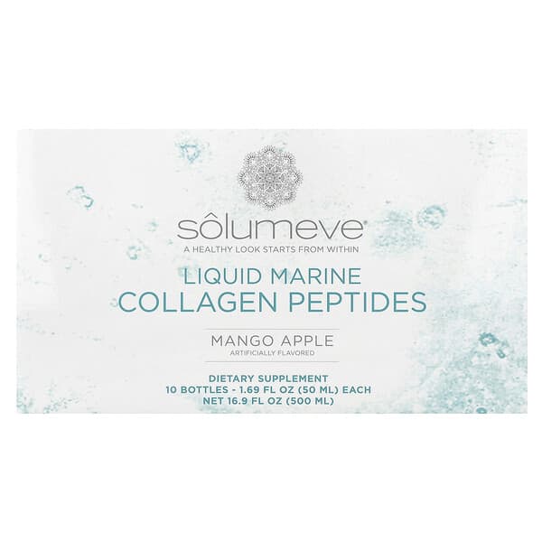 Solumeve, Ageless Beauty,含葡萄糖胺的液態海洋膠原蛋白,關節和結締組織幫助,芒果蘋果味,10 瓶,每瓶 1.69 液量盎司(50 毫升)