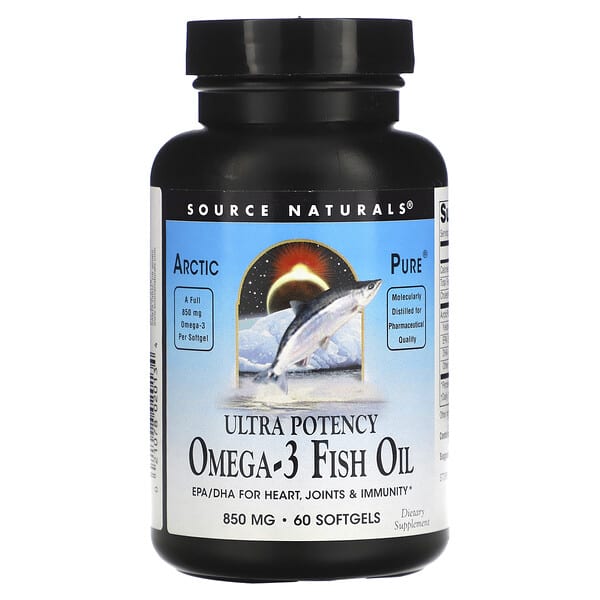 Source Naturals, Arctic Pure，歐米伽 3 魚油，特高效，850 毫克，60 粒軟凝膠
