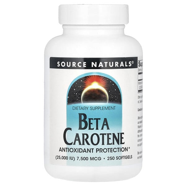 Source Naturals, β-胡蘿蔔素，7,500 微克（25,000 國際單位），250 粒軟凝膠