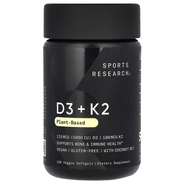 Sports Research, D3 + K2，植物基，120 粒素食軟凝膠