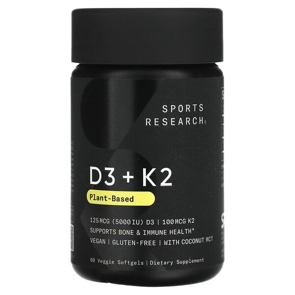 Sports Research, D3 + K2,植物基,125 微克/100 微克,60 粒素食軟膠囊