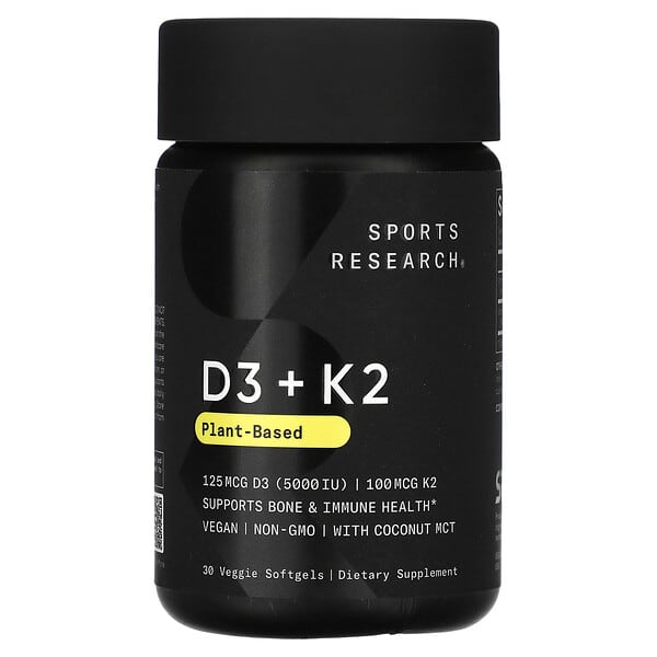 Sports Research, D3 + K2，植物基，30 粒素食軟膠囊