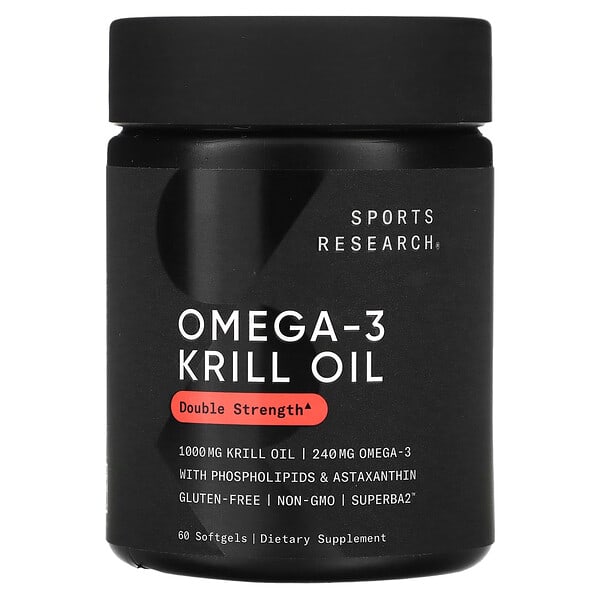 Sports Research, Omega-3 磷蝦油，雙倍功效，1,000 毫克，60 粒軟凝膠