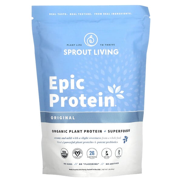 Sprout Living, Epic 蛋白系列有機植物蛋白 + 超級食物，原味，1 磅（455 克）
