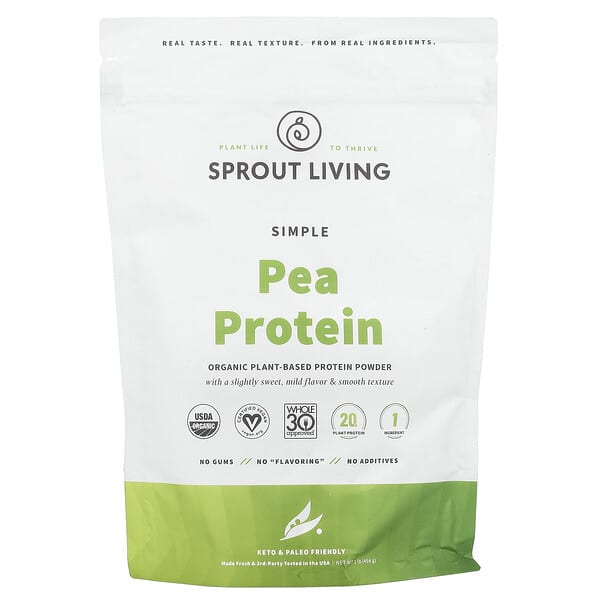 Sprout Living, 簡單、有機豌豆蛋白質，原味，1 磅（454 克）