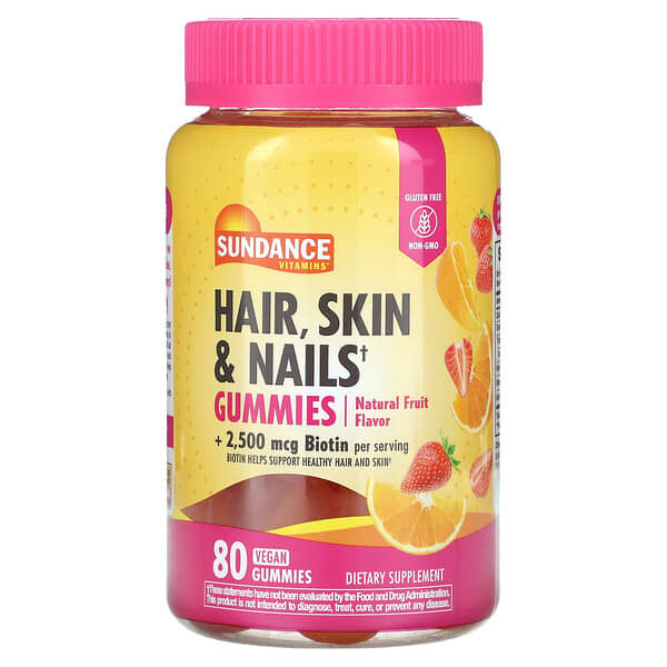 Sundance Vitamins, 頭髮、皮膚和指甲支援全素軟糖，天然水果味，80 粒