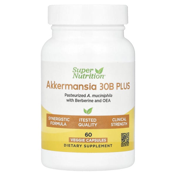 Super Nutrition, 含小檗鹼和 OEA 的嗜黏蛋白阿克曼菌 Akkermansia 30B PLUS,60 粒素食膠囊