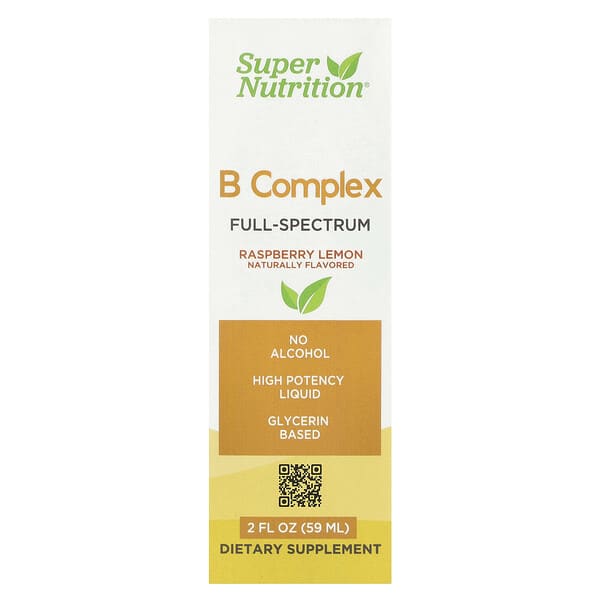 Super Nutrition, B 復合物，全譜，樹莓檸檬，2 液量盎司（59 毫升）