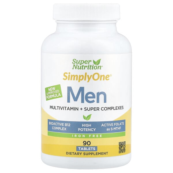 Super Nutrition, SimplyOne®，含超級適應原、綠葉蔬菜、香辛料和抗氧劑的男性多維生素，無鐵，90 片