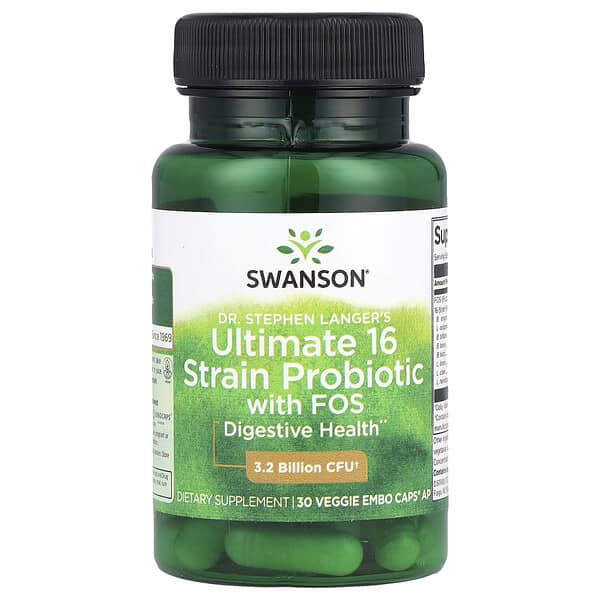 Swanson, Dr. Stephen Langer's Ultimate 16 Strain Probiotic with FOS,30 粒素食 EMBO Caps® AP