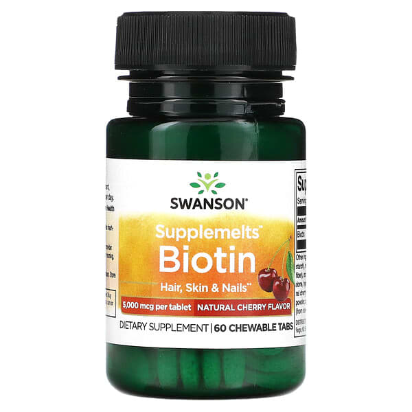 Swanson, 補充劑，生物維生素，天然櫻桃味，5,000 微克，60 片咀嚼片