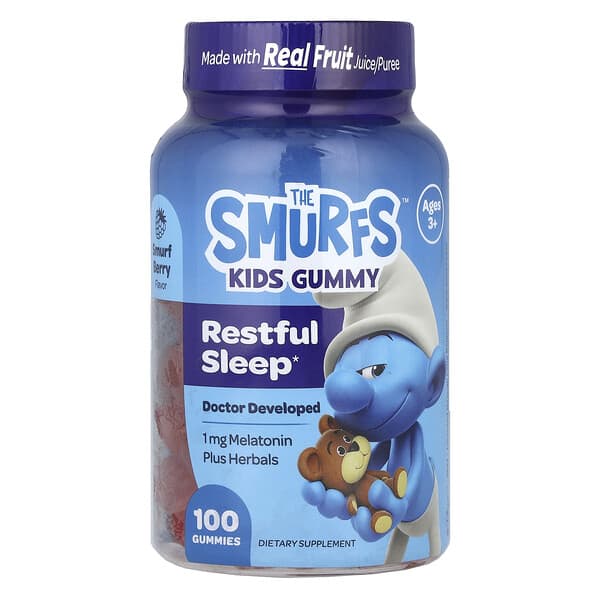 The Smurfs, 兒童軟糖,寧靜睡眠,3 歲以上,精靈莓味,100 粒