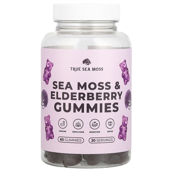 True Sea Moss, 海洋苔蘚和接骨木果軟糖,60 粒