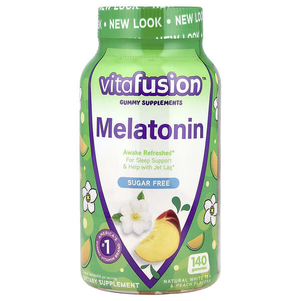 VitaFusion, 褪黑荷爾蒙軟糖,天然白茶桃子味,無糖,3 毫克,140 粒