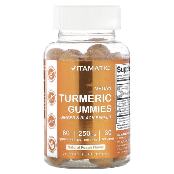 Vitamatic, 全素姜黃軟糖，天然桃子味，250 毫克，60 粒軟糖（每粒軟糖 125 毫克）