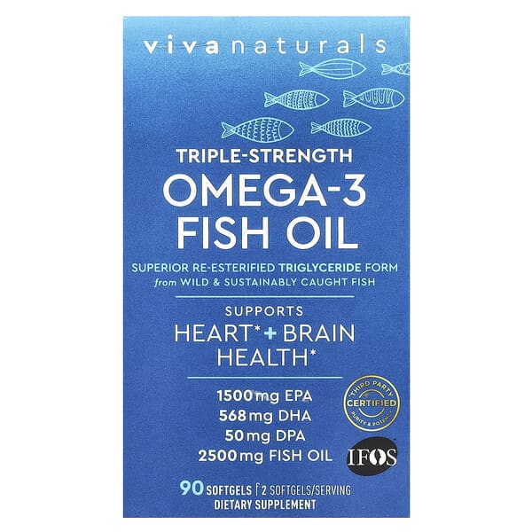 Viva Naturals, Omega-3 魚油，三倍功效，90 粒軟凝膠