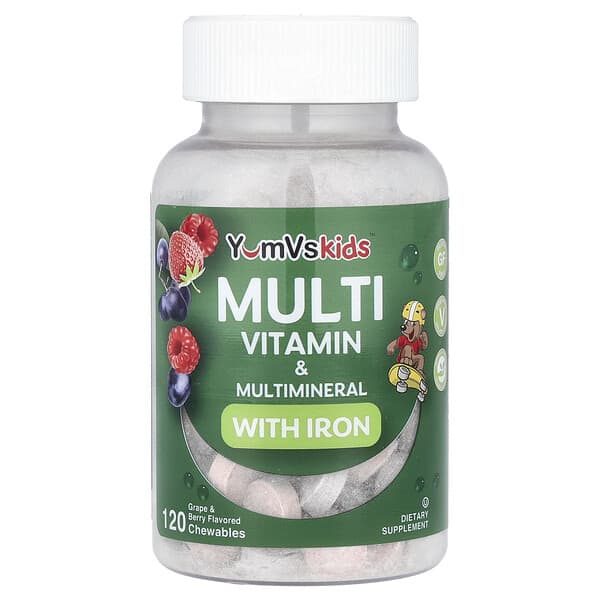 YumVs, 兒童含鐵多維生素和多礦物質，葡萄和漿果味，120 片咀嚼片