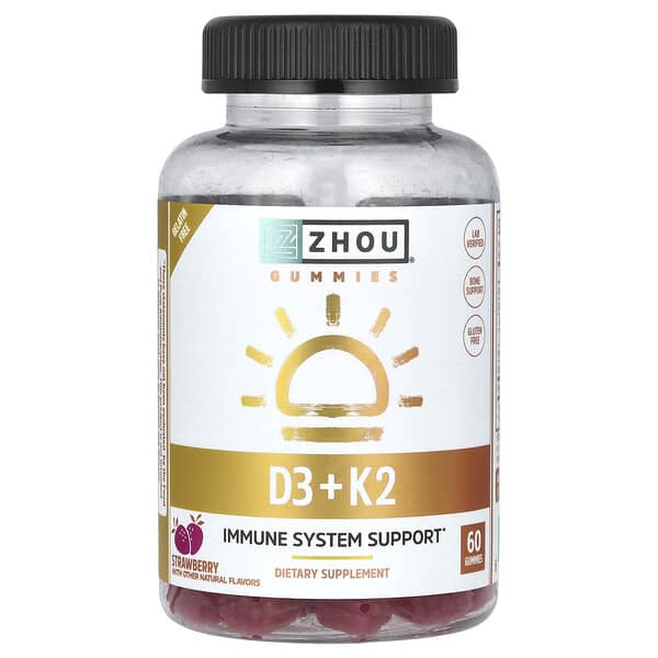 Zhou Nutrition, D3 + K2 軟糖，草莓味，60 粒