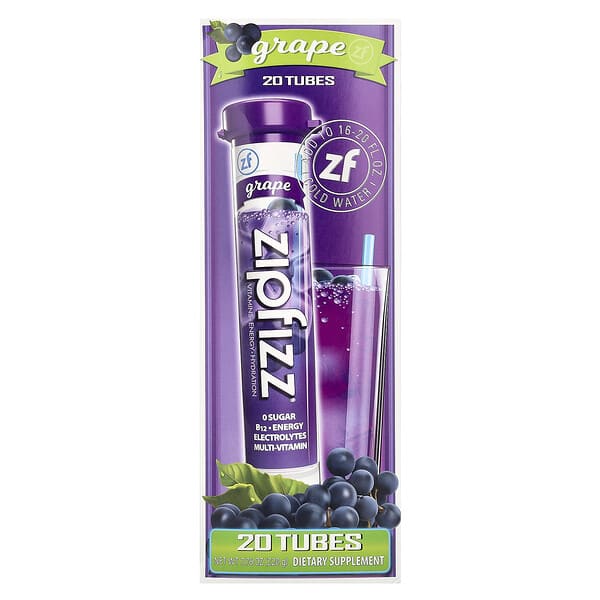 Zipfizz, 能量混合飲品，葡萄味，20 管，每管 0.39 盎司（11 克）